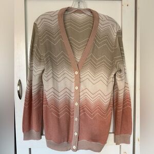 Lightweight Ombre Chevron Spring Summer Long Cardigan - Pink, Cream & Taupe